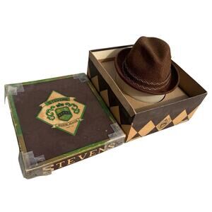 Vintage Steven's Hats Brown Fedora With Green Feather In Original Box Size 7
